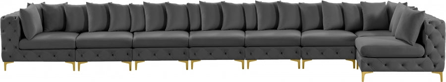 Meridian Furniture - Tremblay 228" Velvet Upholstered 8 Piece Modular Sectional - 686Grey-Sec8B - GreatFurnitureDeal