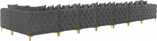 Meridian Furniture - Tremblay 228" Velvet Upholstered 8 Piece Modular Sectional - 686Grey-Sec8B - GreatFurnitureDeal