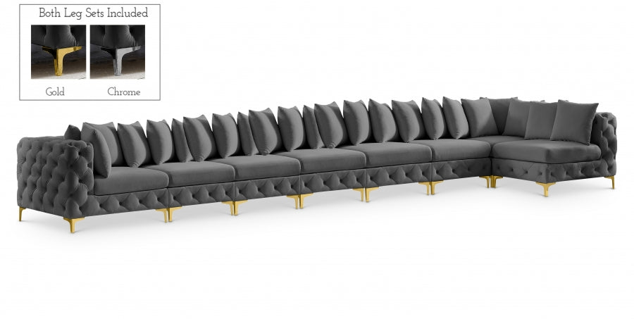 Meridian Furniture - Tremblay 228" Velvet Upholstered 8 Piece Modular Sectional - 686Grey-Sec8B - GreatFurnitureDeal