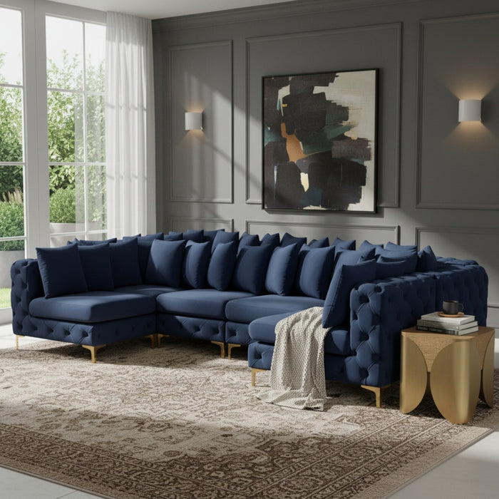 Meridian Furniture - Tremblay 139" Velvet Upholstered 6 Piece Modular Sectional - 686Navy-Sec6B - GreatFurnitureDeal