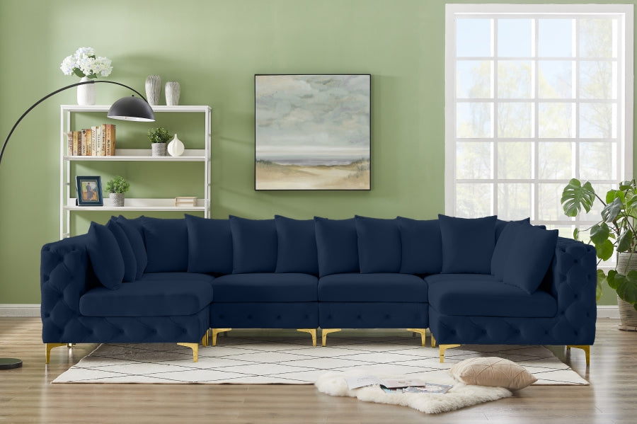 Meridian Furniture - Tremblay 139" Velvet Upholstered 6 Piece Modular Sectional - 686Navy-Sec6B - GreatFurnitureDeal