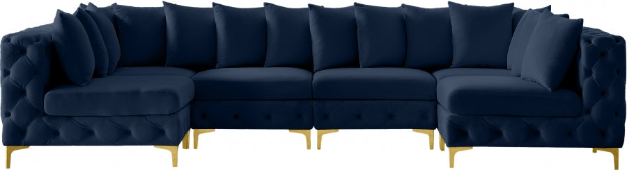 Meridian Furniture - Tremblay 139" Velvet Upholstered 6 Piece Modular Sectional - 686Navy-Sec6B - GreatFurnitureDeal