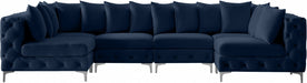 Meridian Furniture - Tremblay 139" Velvet Upholstered 6 Piece Modular Sectional - 686Navy-Sec6B - GreatFurnitureDeal