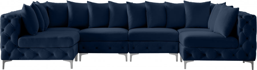 Meridian Furniture - Tremblay 139" Velvet Upholstered 6 Piece Modular Sectional - 686Navy-Sec6B - GreatFurnitureDeal
