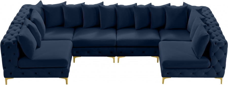 Meridian Furniture - Tremblay 139" Velvet Upholstered 6 Piece Modular Sectional - 686Navy-Sec6B - GreatFurnitureDeal