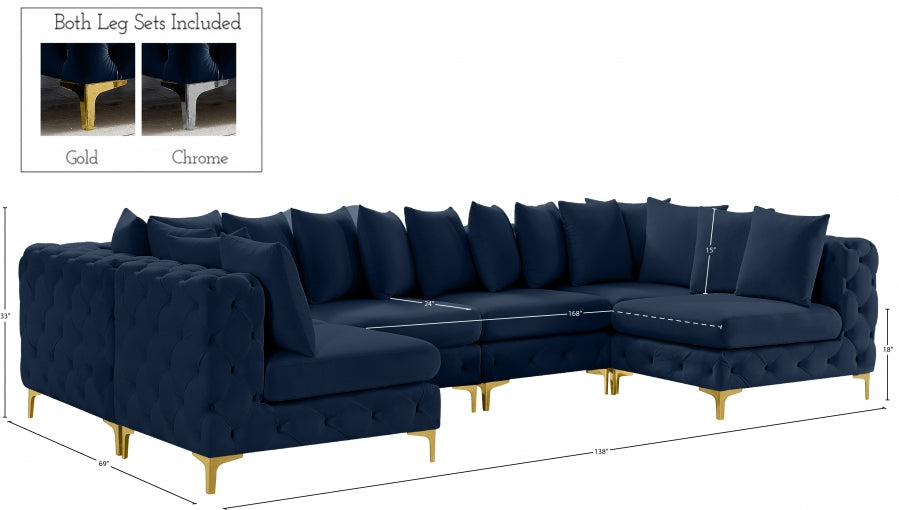Meridian Furniture - Tremblay 139" Velvet Upholstered 6 Piece Modular Sectional - 686Navy-Sec6B - GreatFurnitureDeal