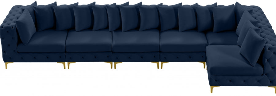 Meridian Furniture - Tremblay 169" Vegan Leather Upholstered 7 Piece Modular Sectional - 686Navy-Sec6C - GreatFurnitureDeal