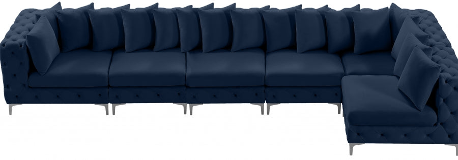 Meridian Furniture - Tremblay 169" Vegan Leather Upholstered 7 Piece Modular Sectional - 686Navy-Sec6C - GreatFurnitureDeal
