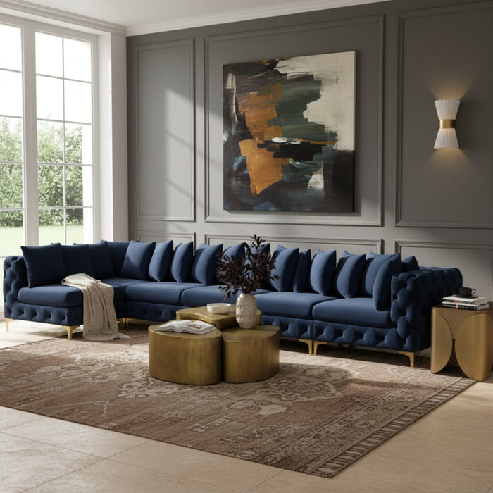 Meridian Furniture - Tremblay 169" Vegan Leather Upholstered 7 Piece Modular Sectional - 686Navy-Sec6C - GreatFurnitureDeal