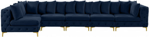 Meridian Furniture - Tremblay 169" Vegan Leather Upholstered 7 Piece Modular Sectional - 686Navy-Sec6C - GreatFurnitureDeal