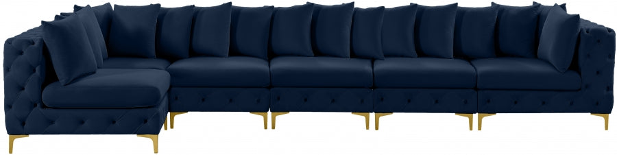 Meridian Furniture - Tremblay 169" Vegan Leather Upholstered 7 Piece Modular Sectional - 686Navy-Sec6C - GreatFurnitureDeal