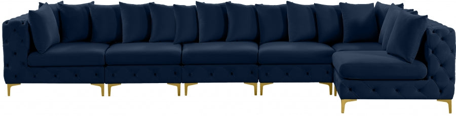 Meridian Furniture - Tremblay 169" Vegan Leather Upholstered 7 Piece Modular Sectional - 686Navy-Sec6C - GreatFurnitureDeal