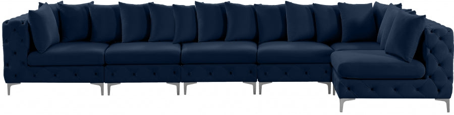 Meridian Furniture - Tremblay 169" Vegan Leather Upholstered 7 Piece Modular Sectional - 686Navy-Sec6C - GreatFurnitureDeal