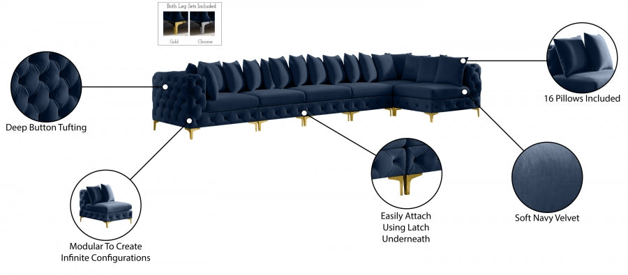 Meridian Furniture - Tremblay 169" Vegan Leather Upholstered 7 Piece Modular Sectional - 686Navy-Sec6C - GreatFurnitureDeal