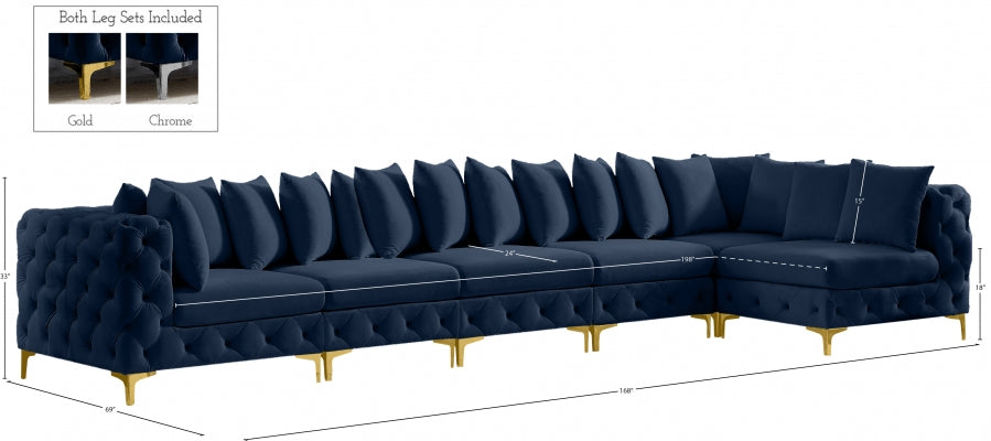 Meridian Furniture - Tremblay 169" Vegan Leather Upholstered 7 Piece Modular Sectional - 686Navy-Sec6C - GreatFurnitureDeal