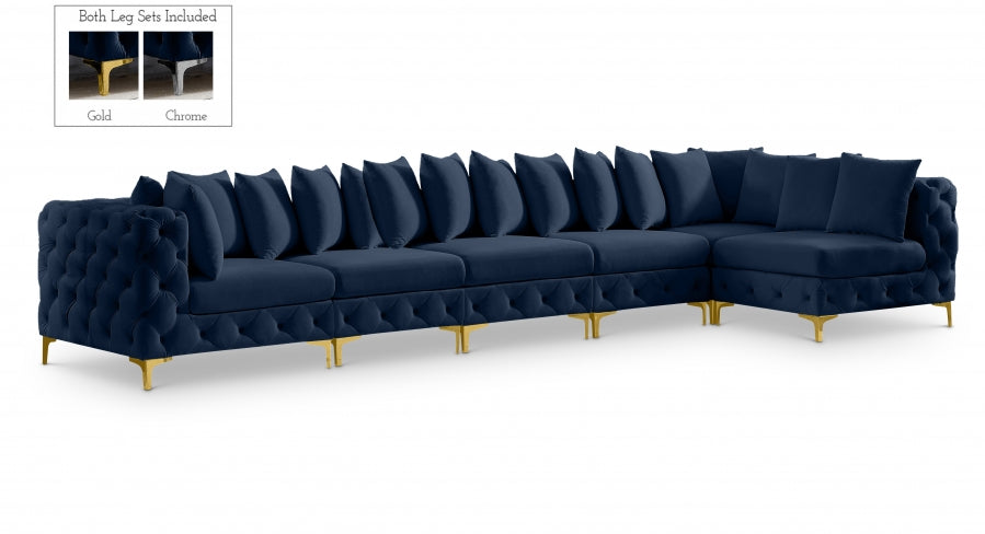Meridian Furniture - Tremblay 169" Vegan Leather Upholstered 7 Piece Modular Sectional - 686Navy-Sec6C - GreatFurnitureDeal