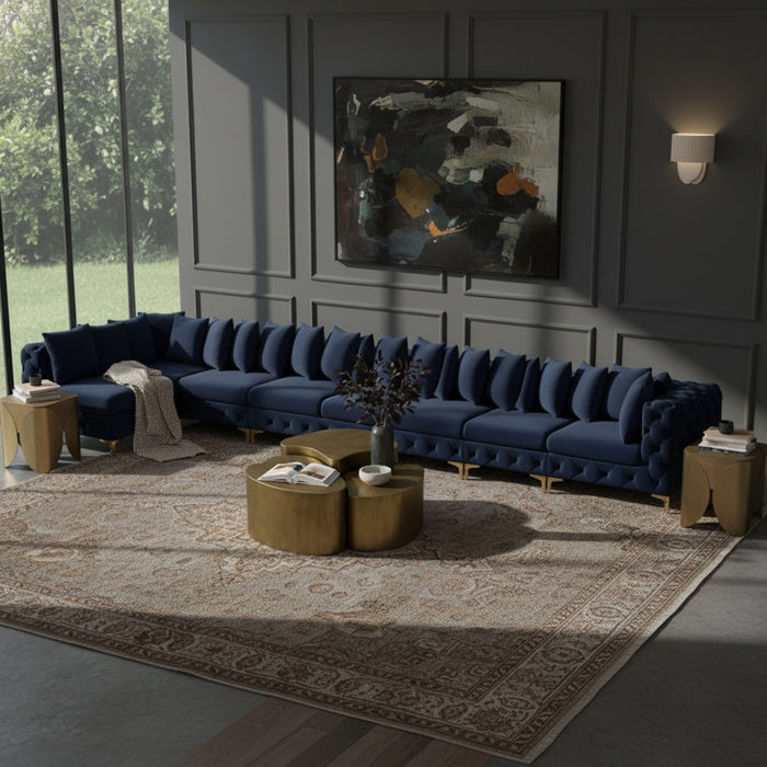 Meridian Furniture - Tremblay 228" Velvet Upholstered 8 Piece Modular Sectional - 686Navy-Sec8B - GreatFurnitureDeal