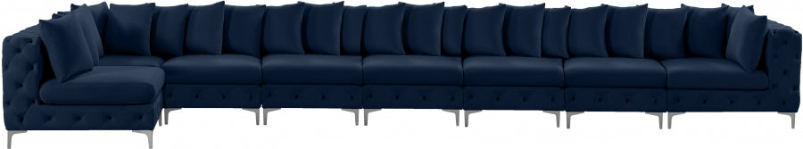Meridian Furniture - Tremblay 228" Velvet Upholstered 8 Piece Modular Sectional - 686Navy-Sec8B - GreatFurnitureDeal