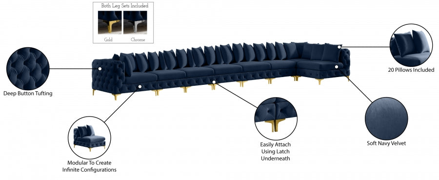 Meridian Furniture - Tremblay 228" Velvet Upholstered 8 Piece Modular Sectional - 686Navy-Sec8B - GreatFurnitureDeal