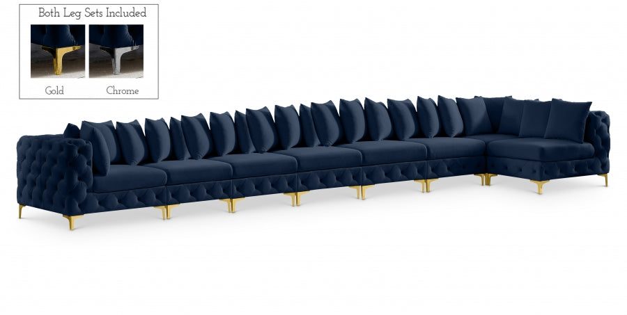 Meridian Furniture - Tremblay 228" Velvet Upholstered 8 Piece Modular Sectional - 686Navy-Sec8B - GreatFurnitureDeal