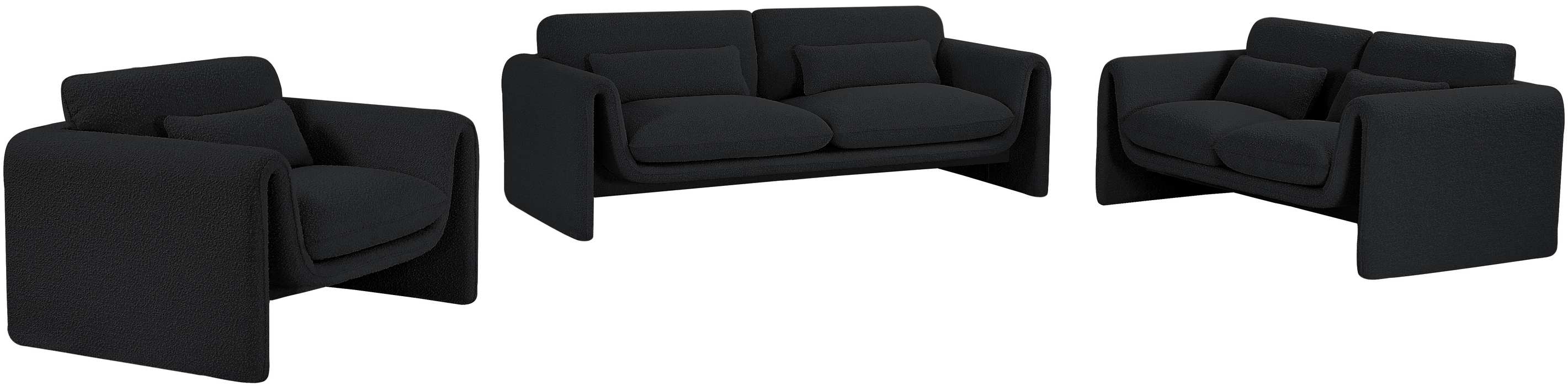 Meridian Furniture - Stylus 64" Black Boucle Fabric Upholstered Loveseat - 198Black-L - GreatFurnitureDeal