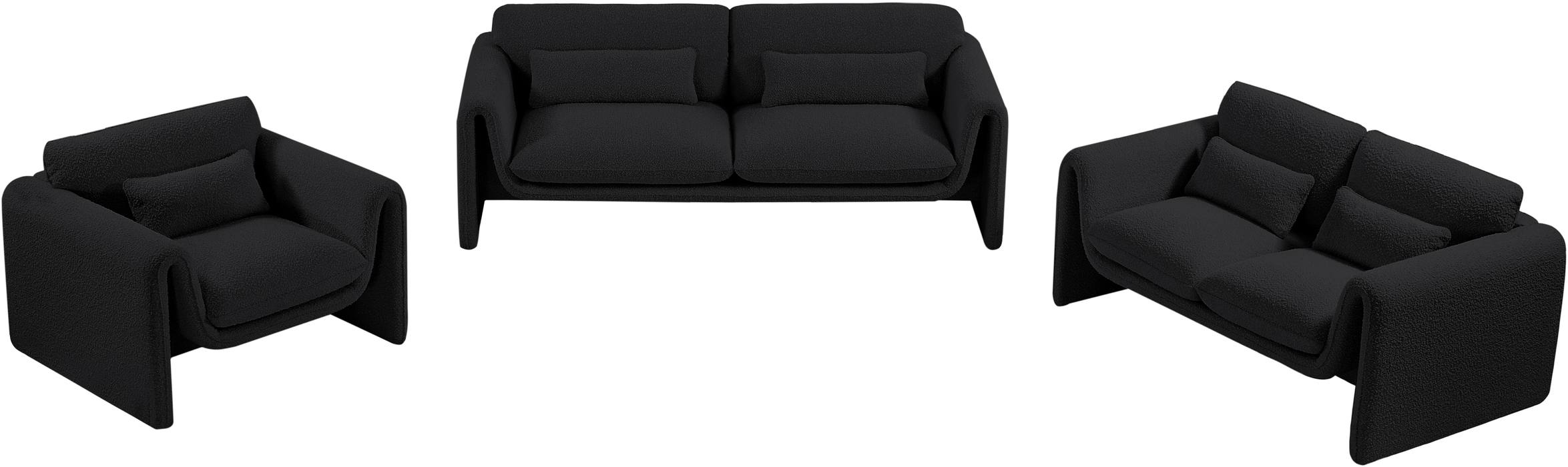 Meridian Furniture - Stylus 64" Black Boucle Fabric Upholstered Loveseat - 198Black-L - GreatFurnitureDeal