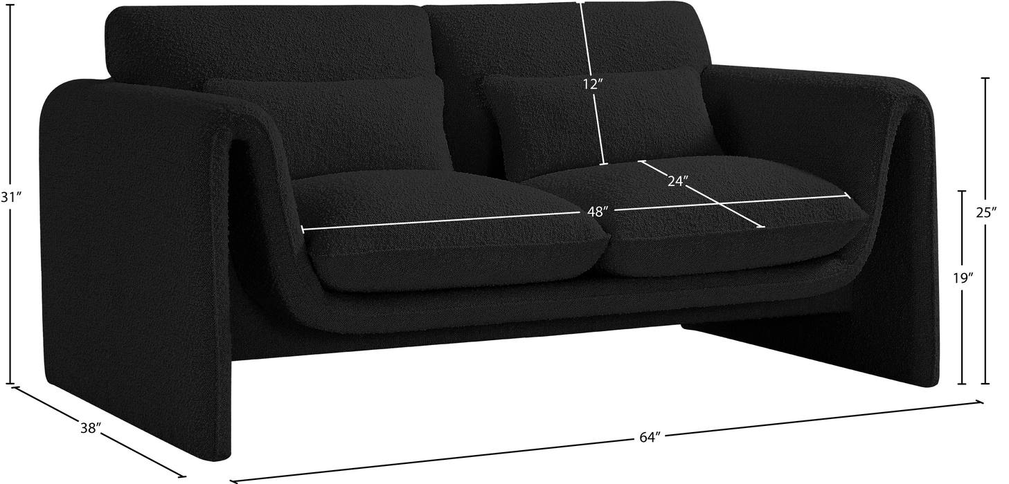 Meridian Furniture - Stylus 64" Black Boucle Fabric Upholstered Loveseat - 198Black-L - GreatFurnitureDeal