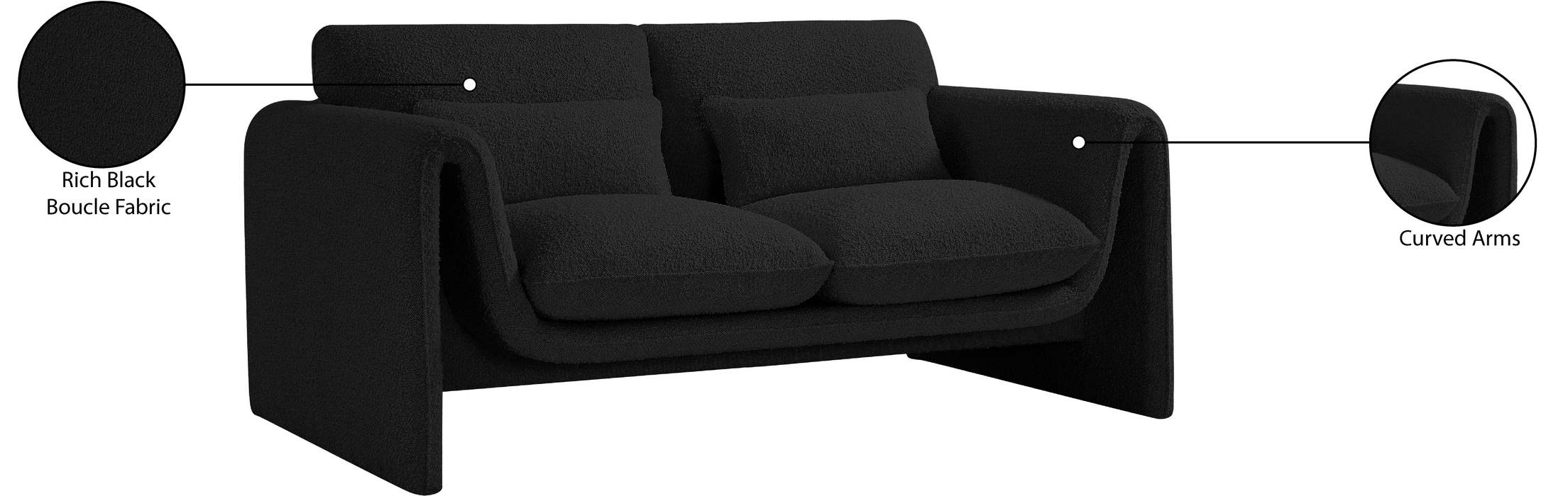 Meridian Furniture - Stylus 64" Black Boucle Fabric Upholstered Loveseat - 198Black-L - GreatFurnitureDeal