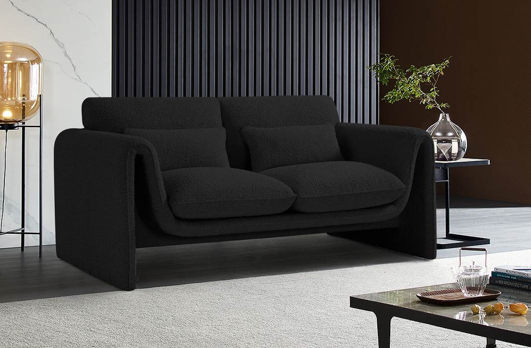 Meridian Furniture - Stylus 64" Black Boucle Fabric Upholstered Loveseat - 198Black-L - GreatFurnitureDeal