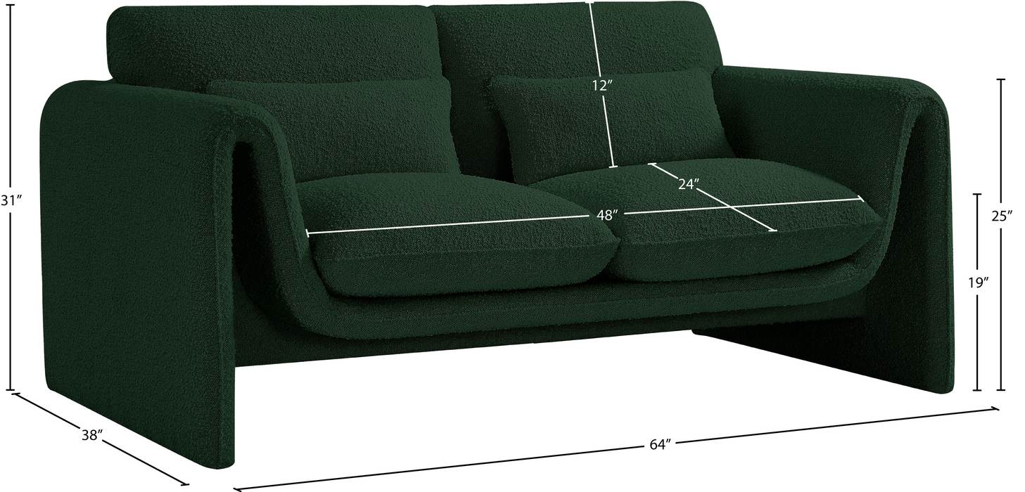 Meridian Furniture - Stylus 64" Green Boucle Fabric Upholstered Loveseat - 198Green-L - GreatFurnitureDeal