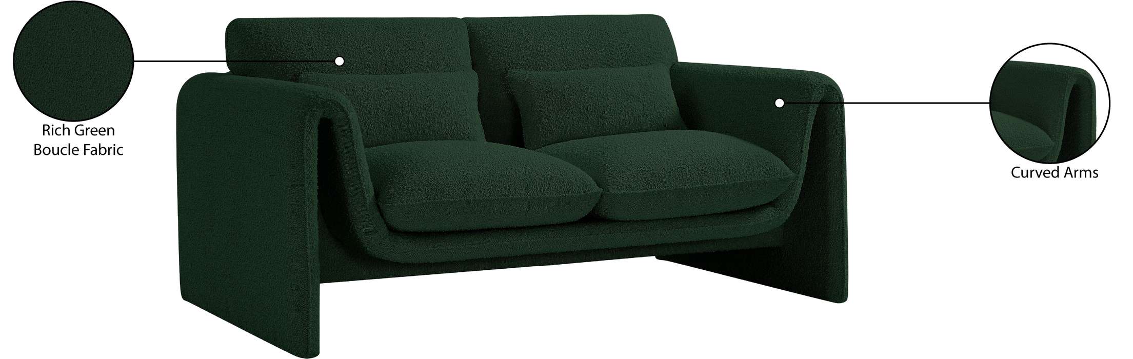 Meridian Furniture - Stylus 64" Green Boucle Fabric Upholstered Loveseat - 198Green-L - GreatFurnitureDeal