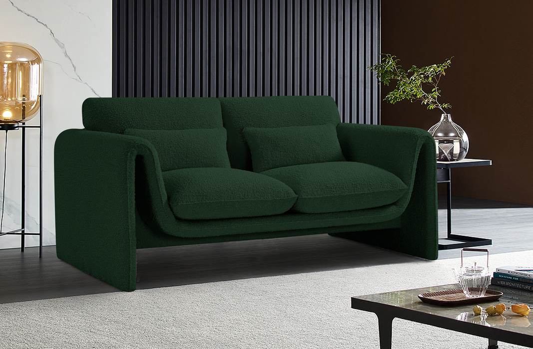 Meridian Furniture - Stylus 64" Green Boucle Fabric Upholstered Loveseat - 198Green-L - GreatFurnitureDeal