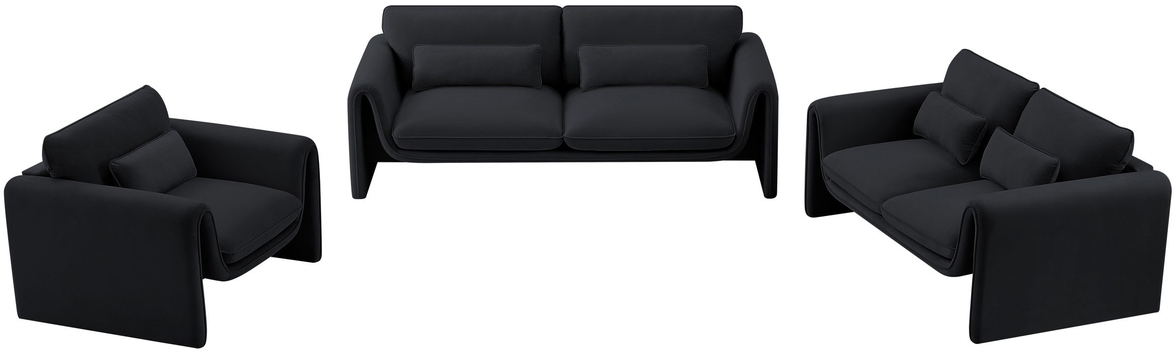Meridian Furniture - Sloan 86" Black Velvet Upholstered Sofa - 199Black-S - GreatFurnitureDeal
