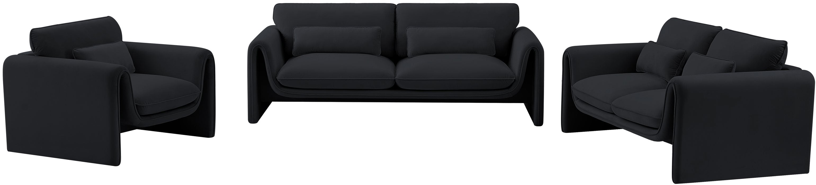 Meridian Furniture - Sloan 86" Black Velvet Upholstered Sofa - 199Black-S - GreatFurnitureDeal