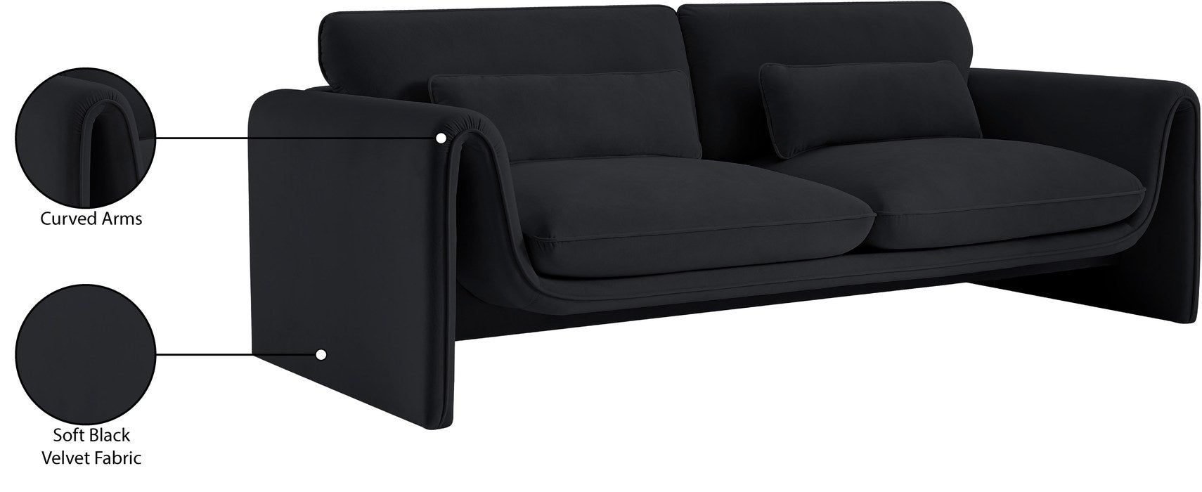 Meridian Furniture - Sloan 86" Black Velvet Upholstered Sofa - 199Black-S - GreatFurnitureDeal