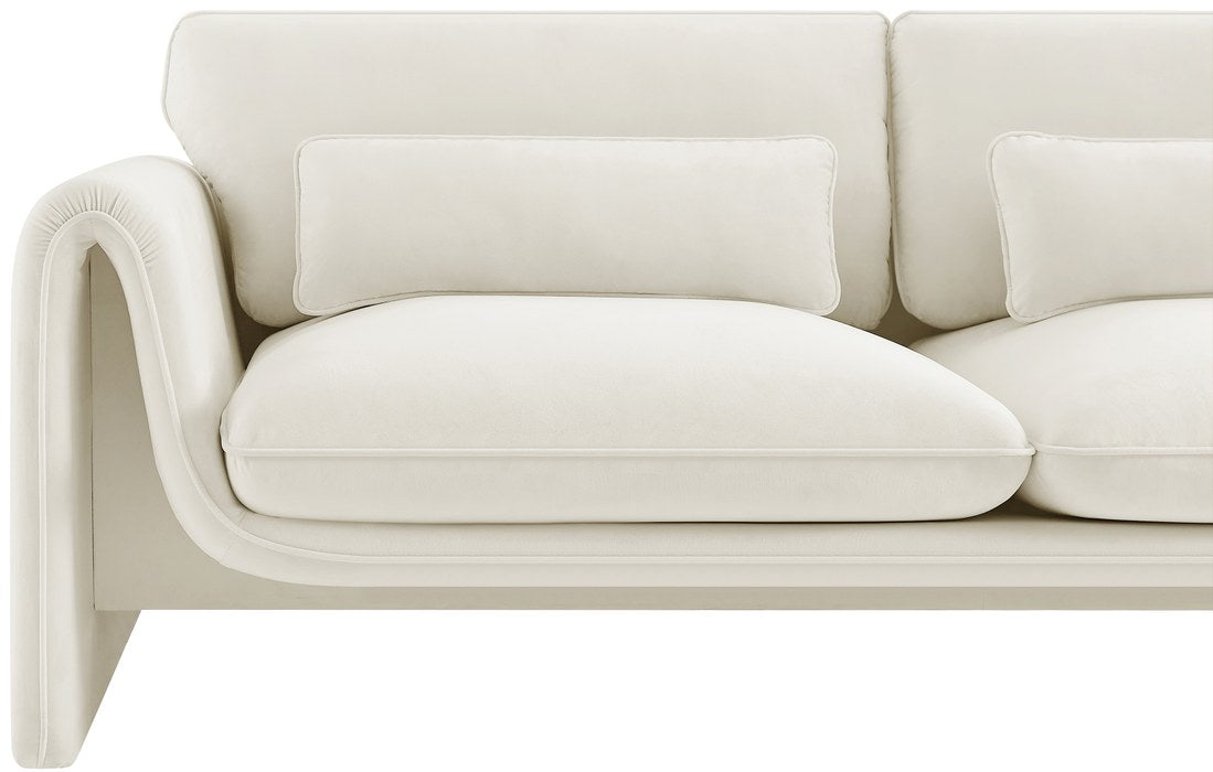 Meridian Furniture - Sloan 86" Cream Velvet Upholstered Sofa - 199Cream-S - GreatFurnitureDeal