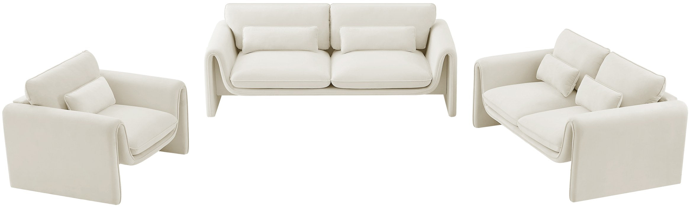 Meridian Furniture - Sloan 86" Cream Velvet Upholstered Sofa - 199Cream-S - GreatFurnitureDeal