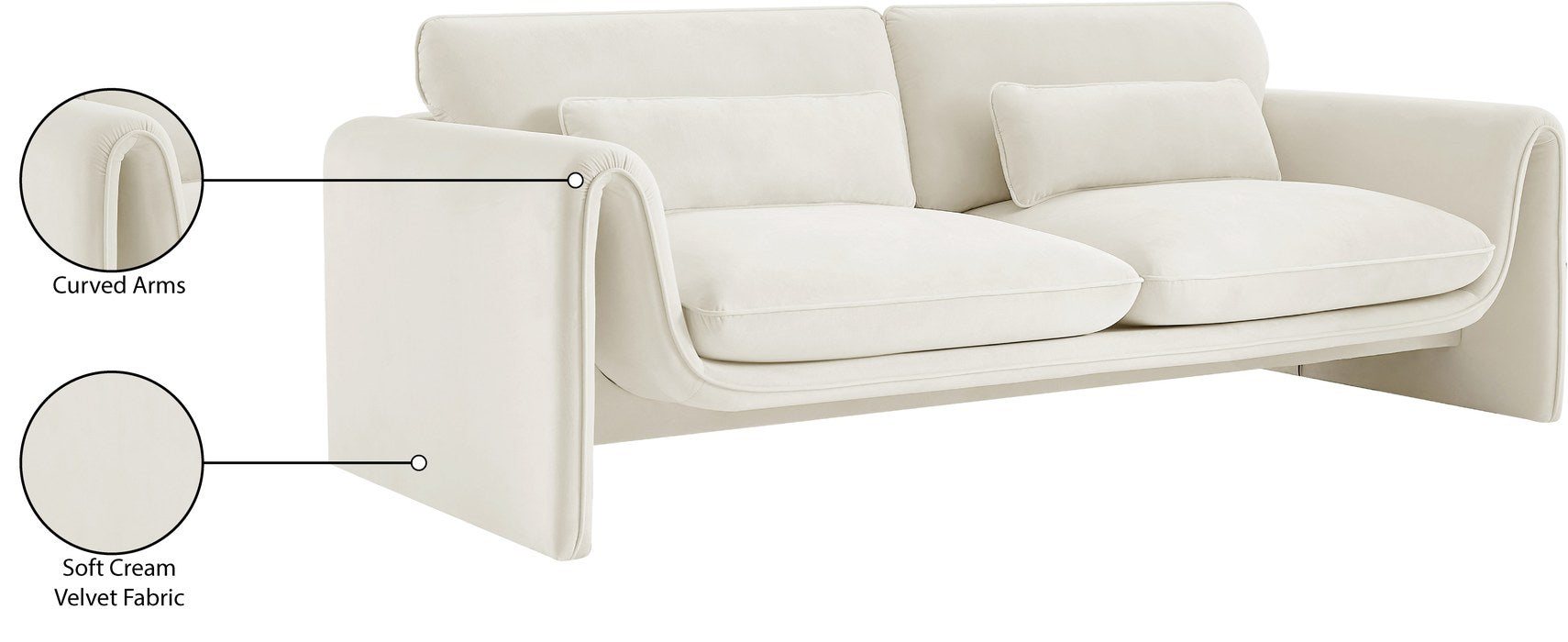 Meridian Furniture - Sloan 86" Cream Velvet Upholstered Sofa - 199Cream-S - GreatFurnitureDeal