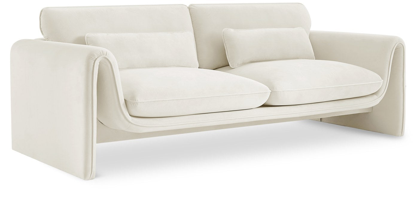 Meridian Furniture - Sloan 86" Cream Velvet Upholstered Sofa - 199Cream-S - GreatFurnitureDeal
