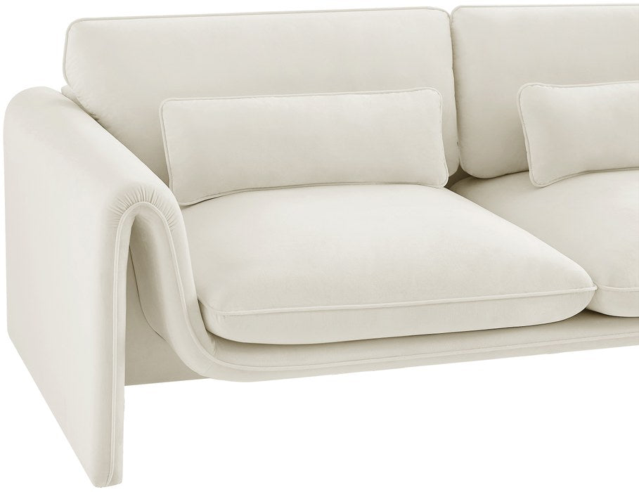 Meridian Furniture - Sloan 86" Cream Velvet Upholstered Sofa - 199Cream-S - GreatFurnitureDeal