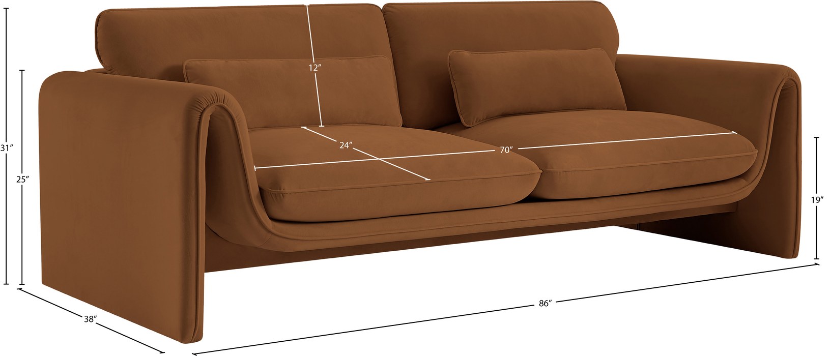 Meridian Furniture - Sloan 86" Saddle Velvet Upholstered Sofa - 199Saddle-S - GreatFurnitureDeal