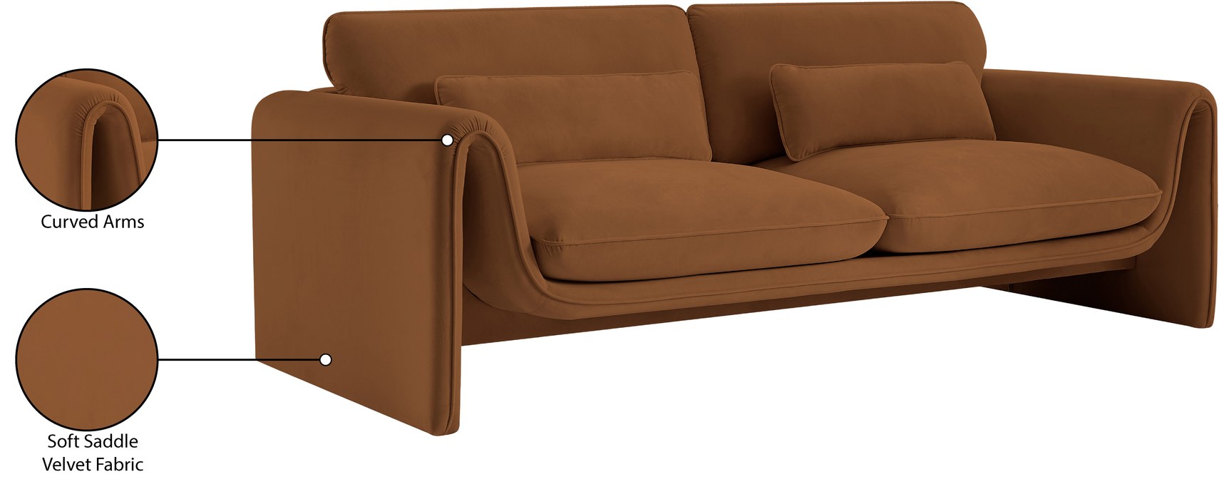 Meridian Furniture - Sloan 86" Saddle Velvet Upholstered Sofa - 199Saddle-S - GreatFurnitureDeal