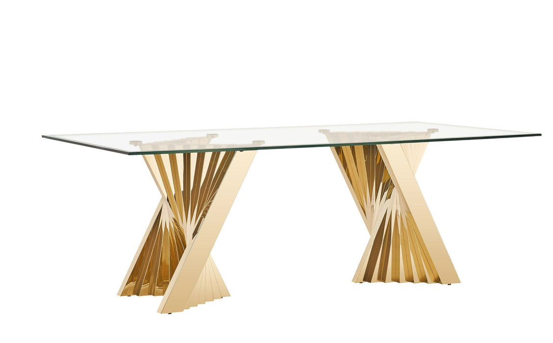 VIG Furniture - Modrest Buquet - Glam Glass + Champagne Gold Rectangular Dining Table - VGZA-T124-GLD