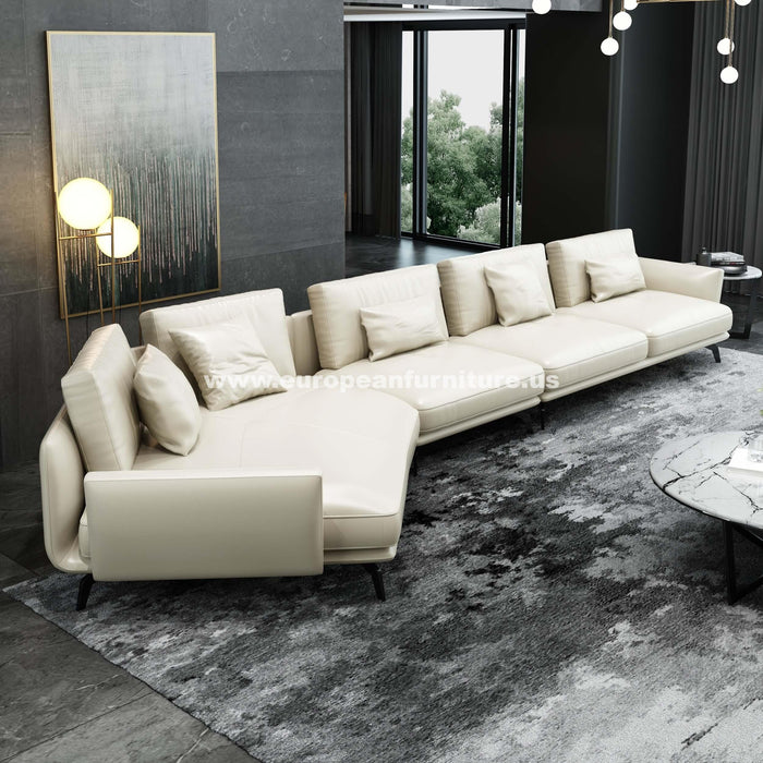 European Furniture - Galaxy Sectional Off White Italian Leather - EF-54436L-3LHC
