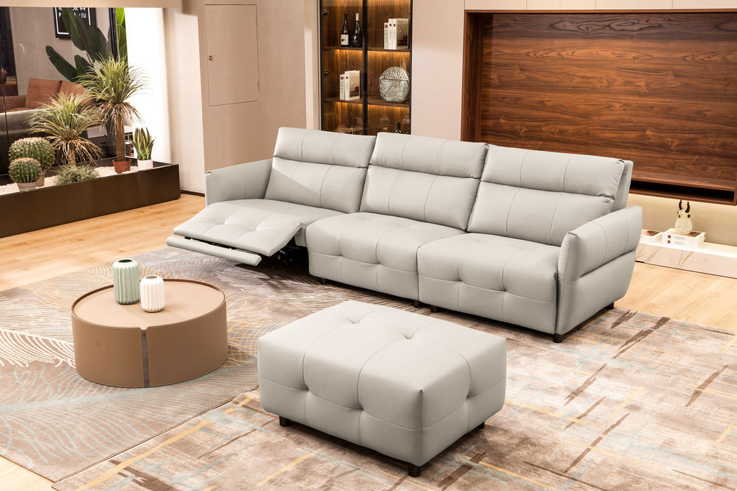 VIG Furniture - Divani Casa Joliet - Modern Light Grey Leather 4-Seater Sofa w/ Two Recliners - VGBNS-1895-LTGRY