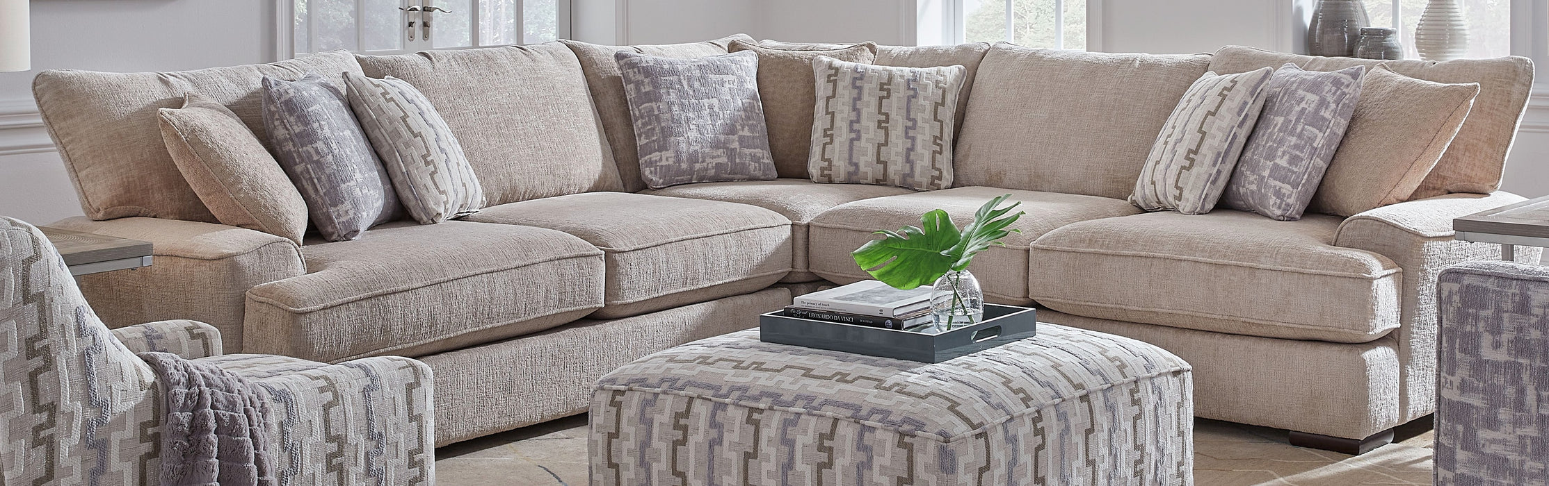 Southern Home Furnishings - Doc Fossil Sectional in Tan - 2000 2001 2005 Doc Fossil - GreatFurnitureDeal