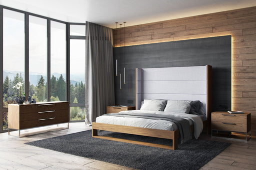 VIG Furniture - Modrest Heloise Contemporary Grey Fabric & Walnut Trim Eastern King Bed - VGBBMA1502-BED-EK - GreatFurnitureDeal