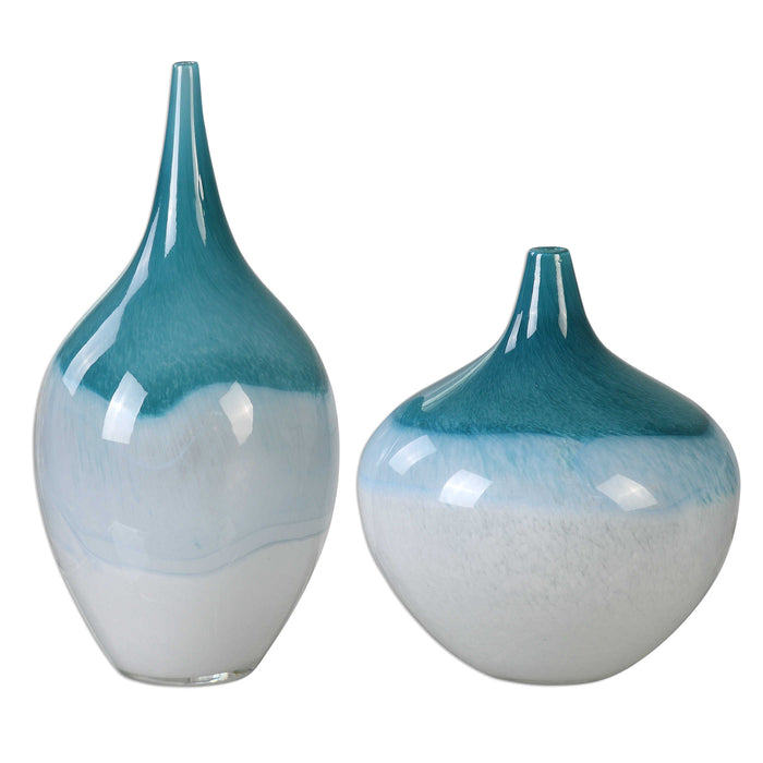 Uttermost - Carla Teal White Vases, S/2 - 20084 - GreatFurnitureDeal