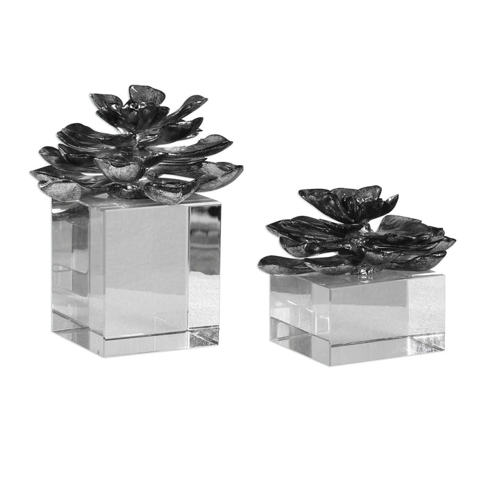 Uttermost - Indian Lotus Metallic Silver Flowers S/2  - 20158 - GreatFurnitureDeal