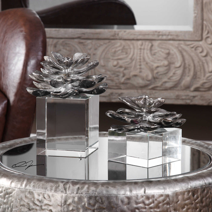 Uttermost - Indian Lotus Metallic Silver Flowers S/2  - 20158
